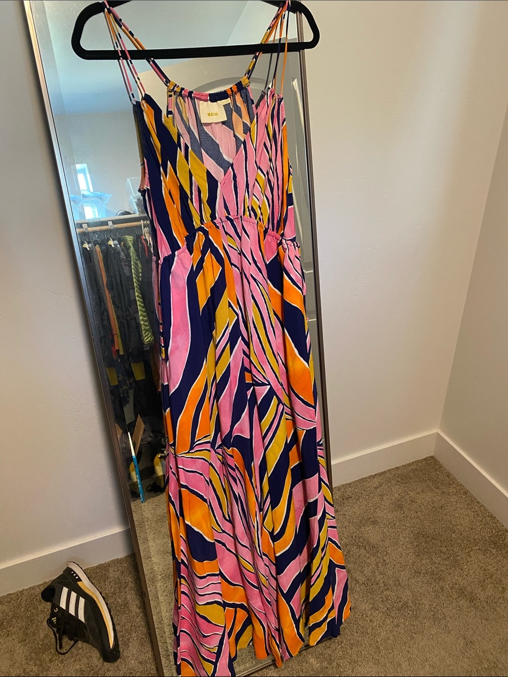 Maeve Pink Orange Navy Striped Maxi Jumpsuit